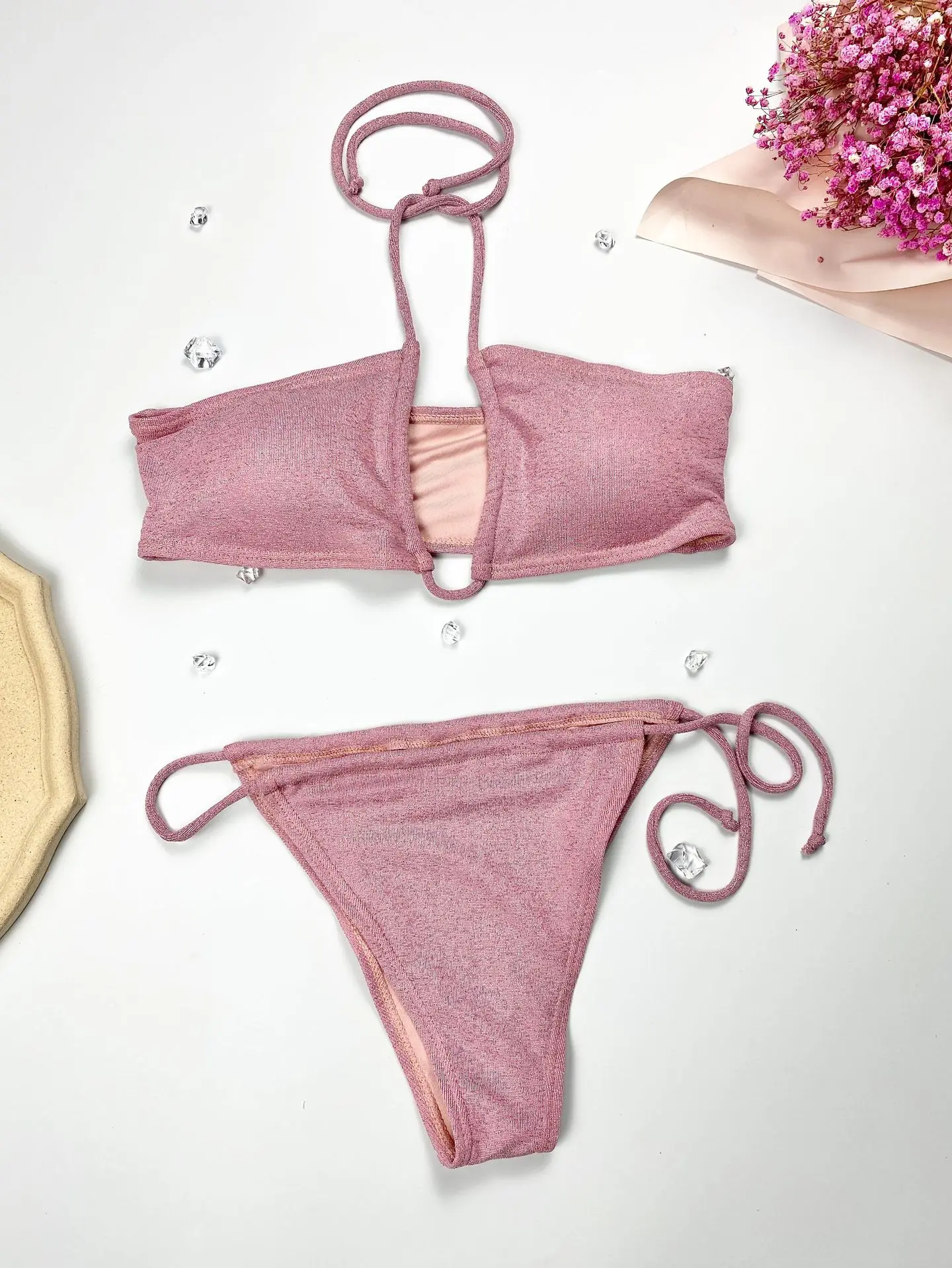 

Sexy Triangle Bikini Set Women 2022 New Solid Criss Cross Swimsuit Velvet Swimwear Micro Biquini Beachwear Bathing Suit Summer