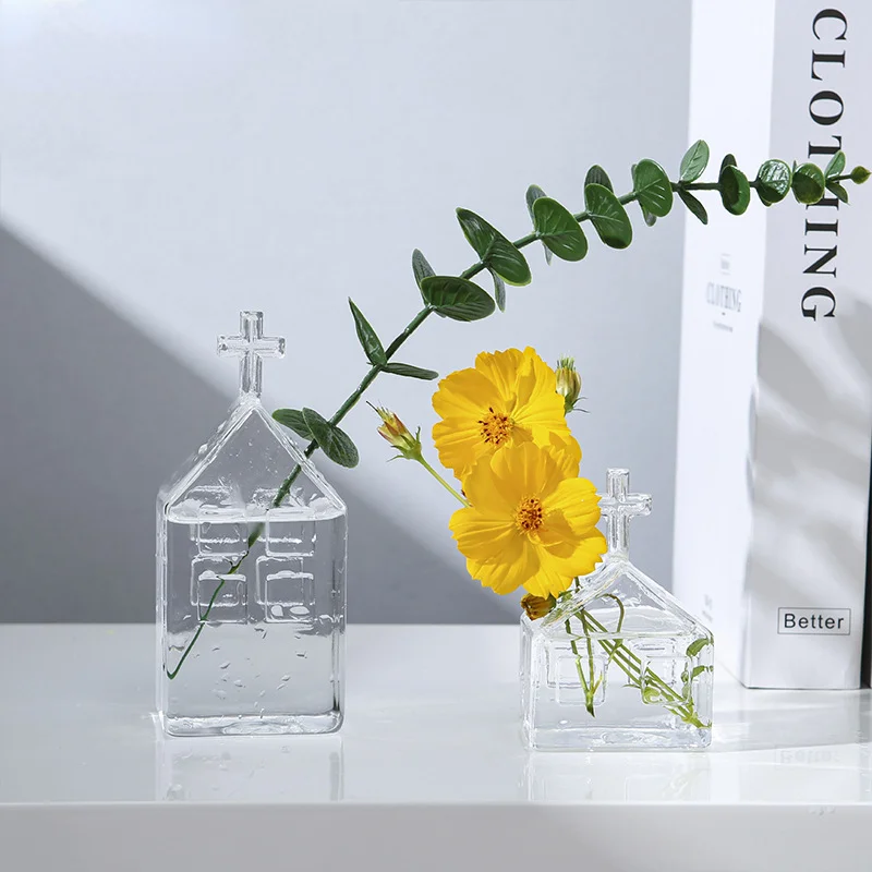 

Nordic Style Transparent Glass Vase Creative Minimalist Cross Flower Arrangement House Decoration