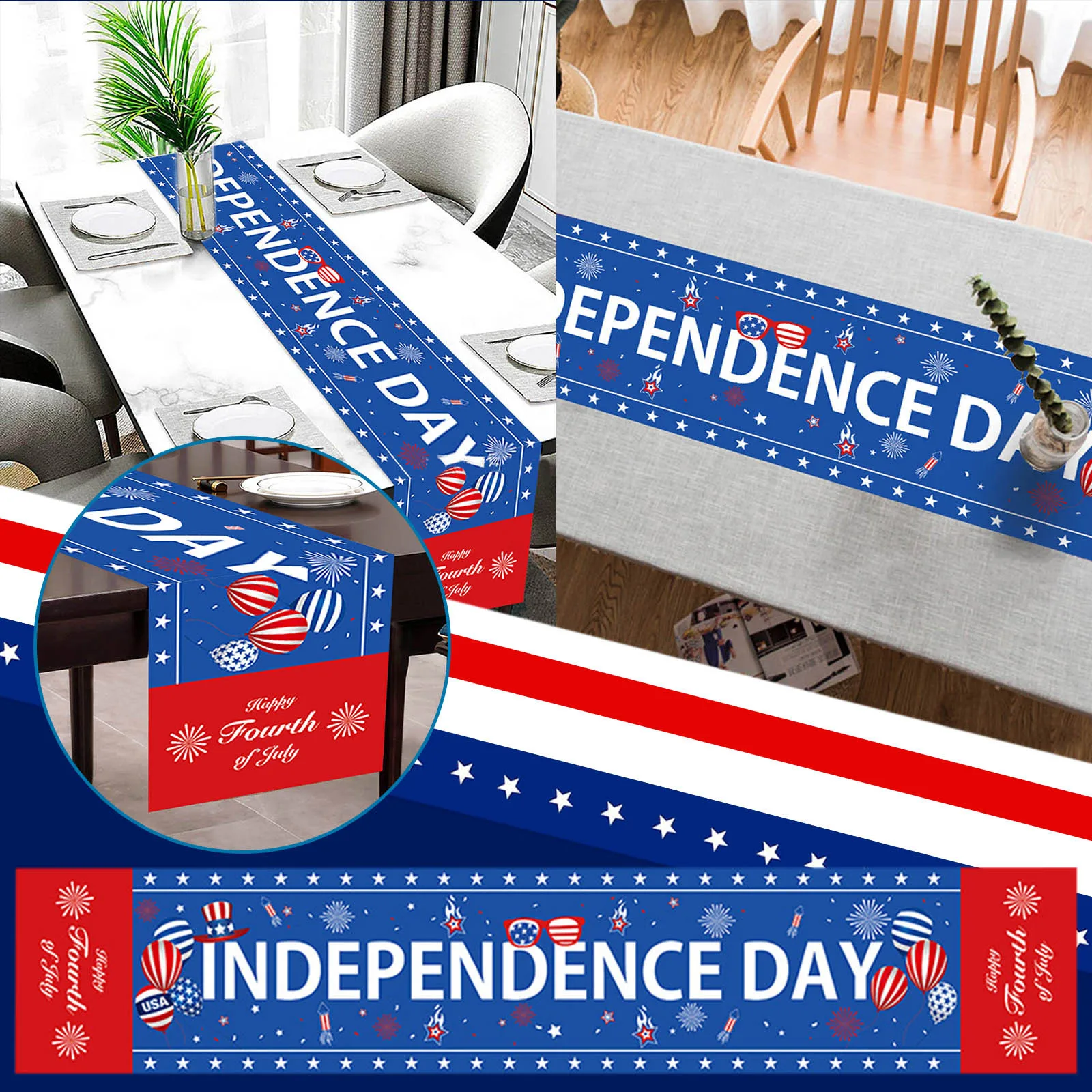 

American Flag 4th July Patriotic Memorial Day Table Runner Independence Day Holiday Kitchen Table Decoration Table Roundup
