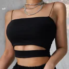 Майка женская летняя без рукавов, пикантный Открытый Топ с вырезами, на бретелях, Клубная одежда Y2k, укороченный топ