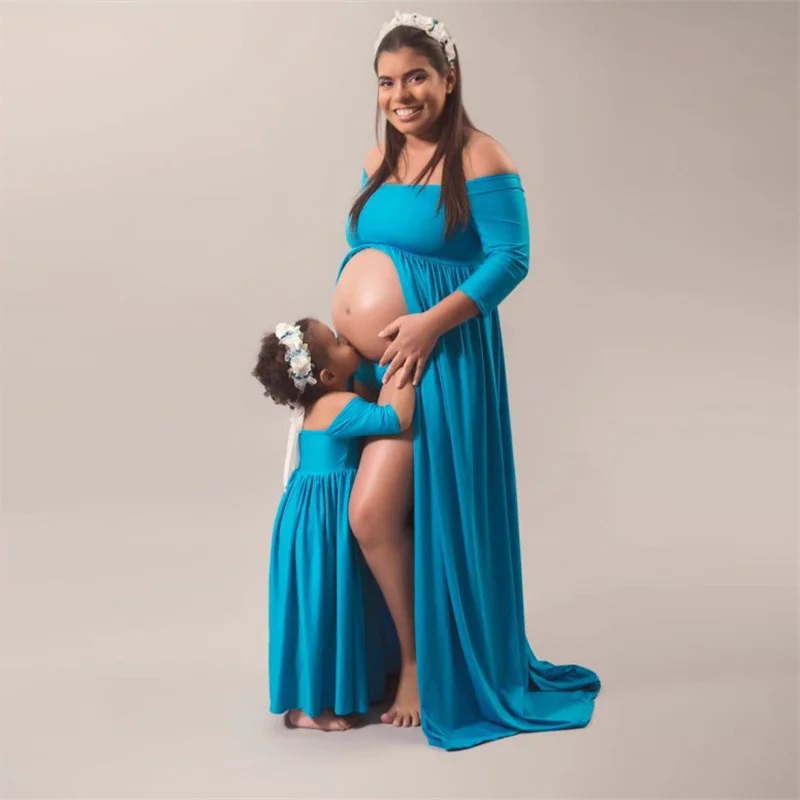 Photography Prop Pregnant Women Maxi Dress Gown Maternity Mother Daughter Match