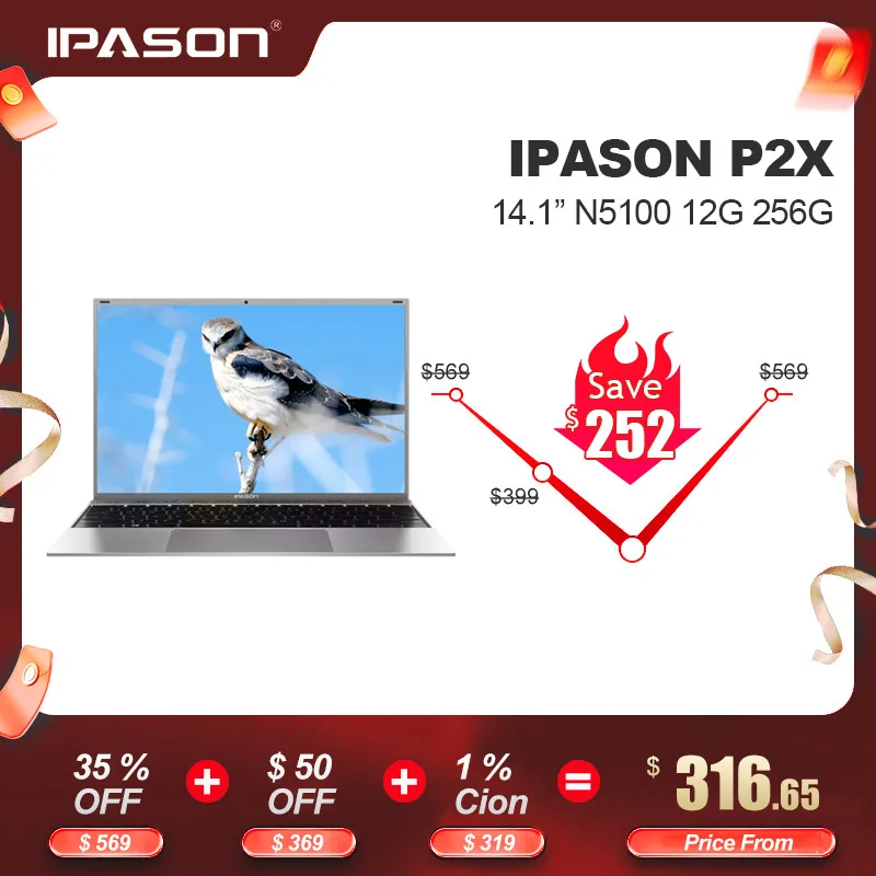 IPASON Laptop P2X 14.1-inch Quad-Core Convenient Notebook Business Office Student N5100 12G 256G Portable Internet Ultrabook