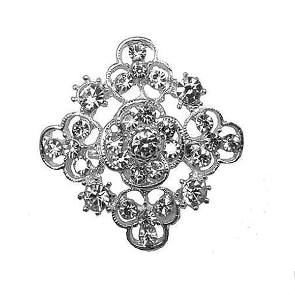 

Pretty Silver Plated Alloy and Clear Rhinestone Crystal Rhomb Flower Collar Brooch