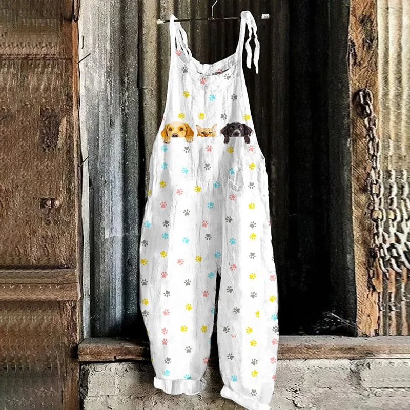Женский Свободный Повседневный комбинезон в стиле ретро с 3D принтом лапы щенка