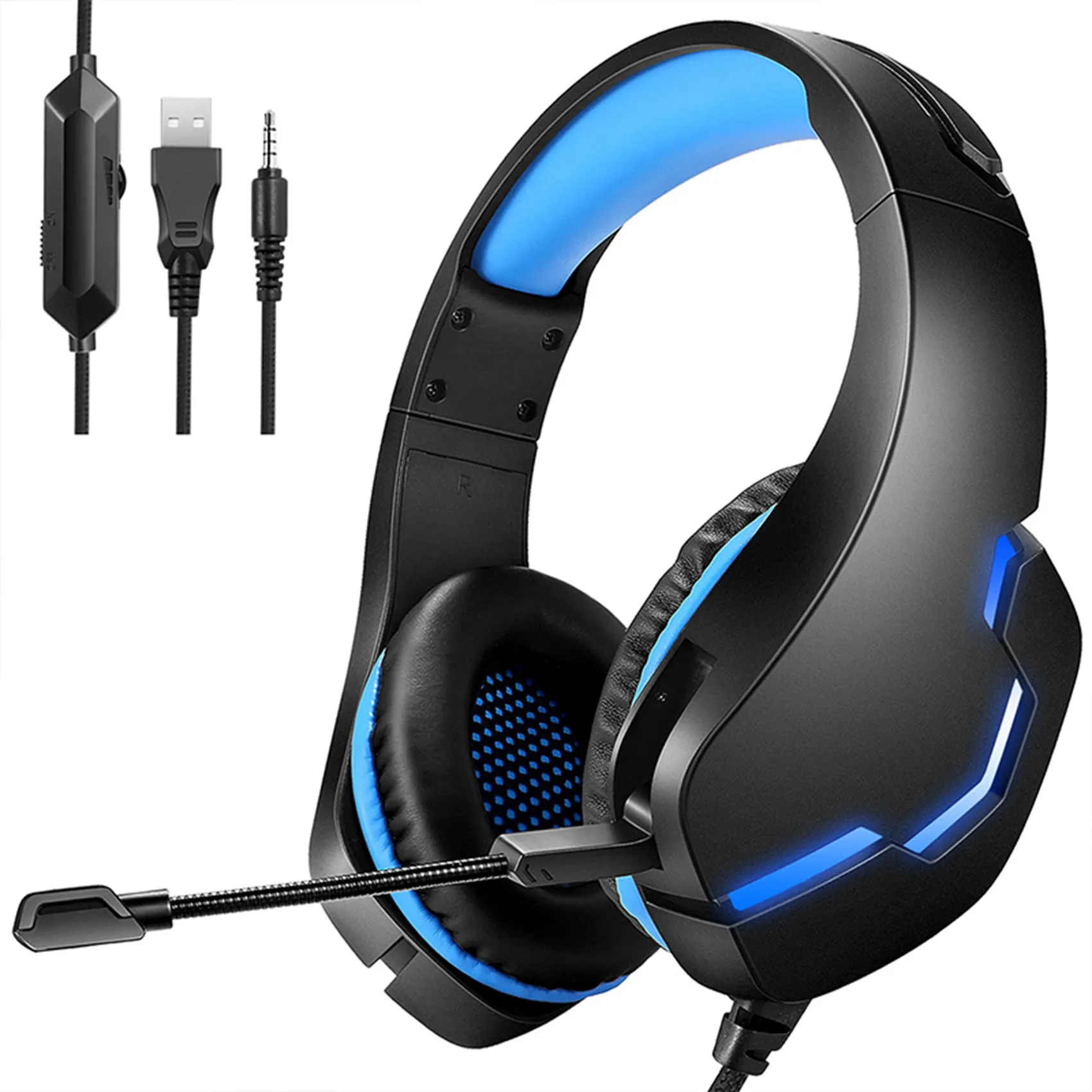 

Gaming Headset Wired Headset with Noise Reduction Microphone RGB Light for PC PS4 PS5 Laptop Gaming Headset(Black Blue)
