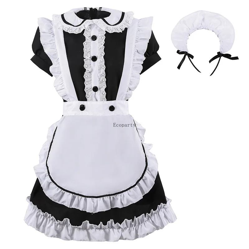 

New Black French Maid Costume Dress Apron Lace Trim Short Bubble sleeves Waitress Maid Party Stage Costumes love live cosplay
