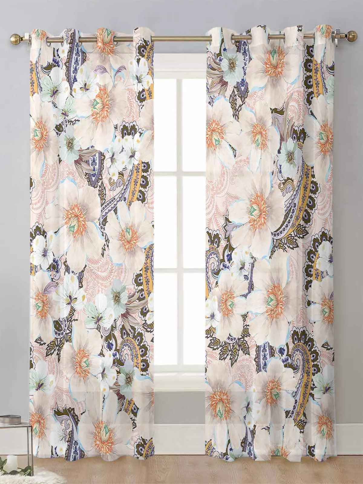 

Antique Flower Leaf Sheer Curtains For Living Room Window Screening Transparent Voile Tulle Curtain Cortinas Drapes Home Decor