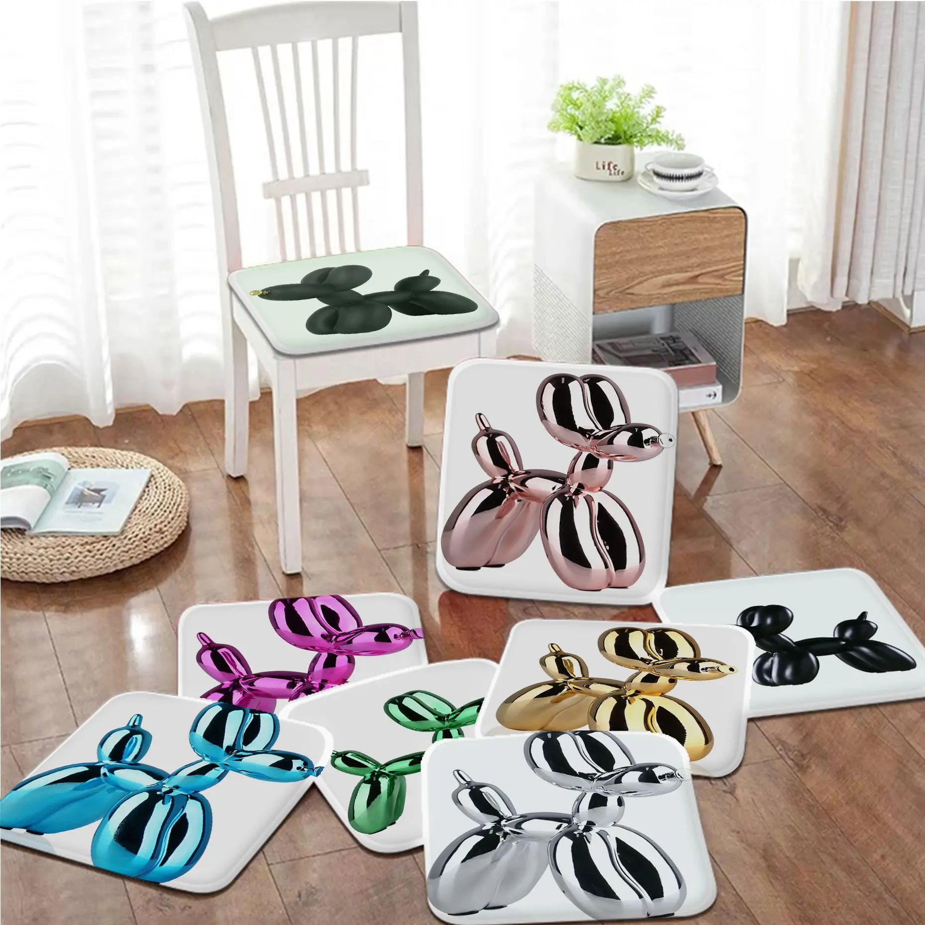 

Funny Painting Abstract Balloon Dog Square Fabric Cushion Non-slip Living Room Sofa Decor Students Stool Tatami Office Seat Mat