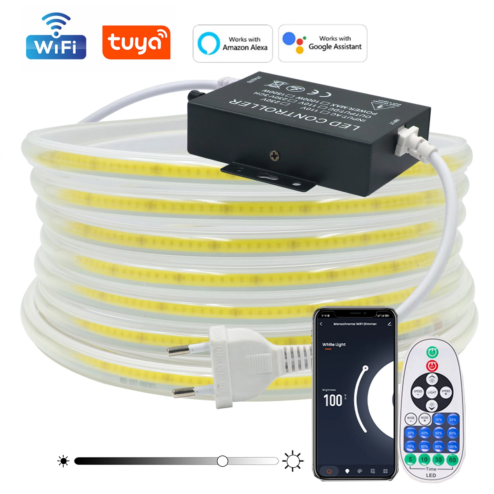 

HEGEHE Светодиодная лента COB 220В Tuya Wi-Fi Bluetooth