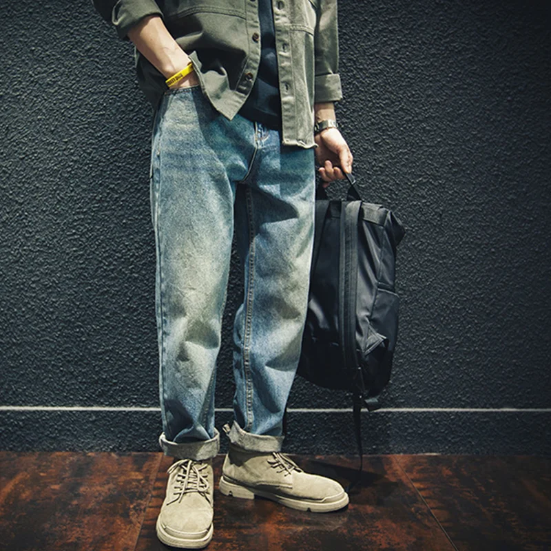 Streetwear Men 2022 New Style Pattern Recreational Blue Trousers Straight Cylinder Comfortable Loose Large Jeans Autumn Female