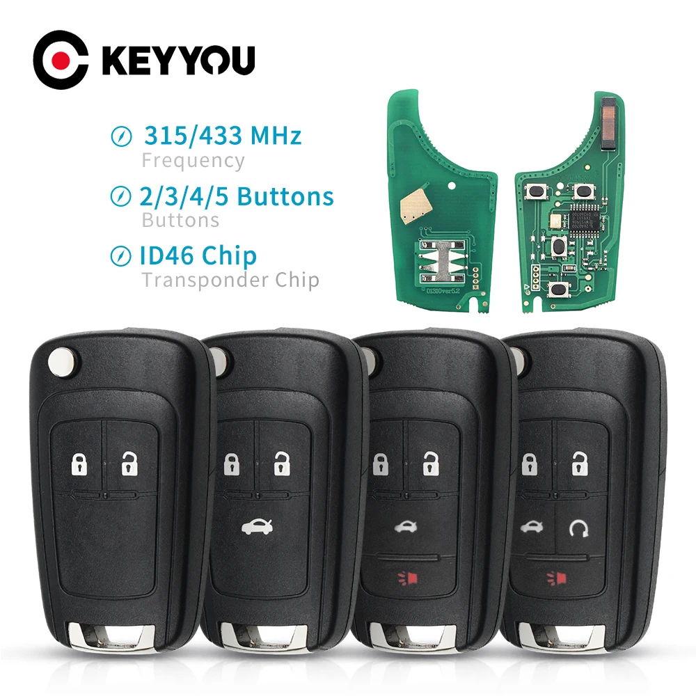 

KEYYOU 5pcs 315/433Mhz ID46 PCF7931E /7937 Car Remote Key for Chevrolet Cruze Aveo Epica Lova Camaro Impala 2/3/4 Buttons