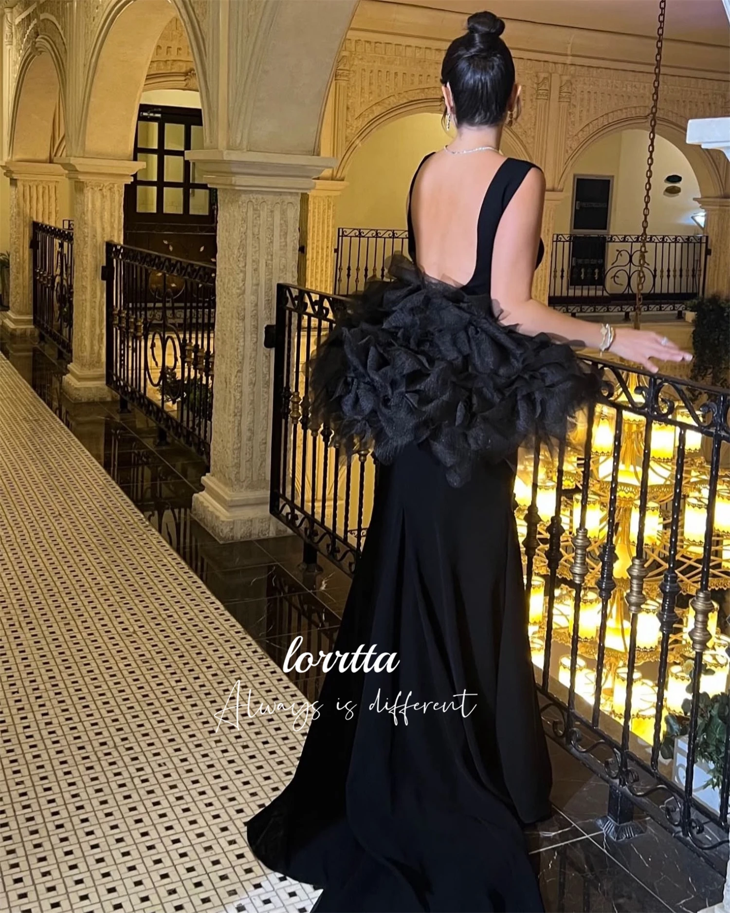 Фото Lorrtta Grace Fishtail Cut Backless Party Dress Черное вечернее вечернее платье Woman Robe Soiree De Luxe 2024 فساتين سهرة №2
