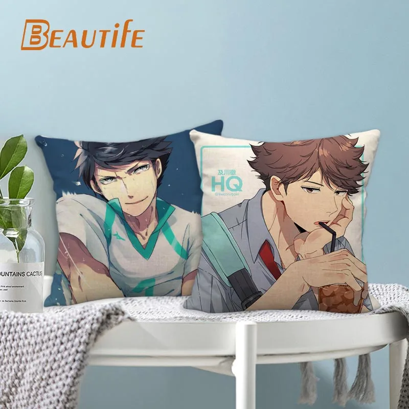 

45x45 см Oikawa Tooru Haikyuu! Наволочка из хлопчатобумажной и льняной ткани на молнии