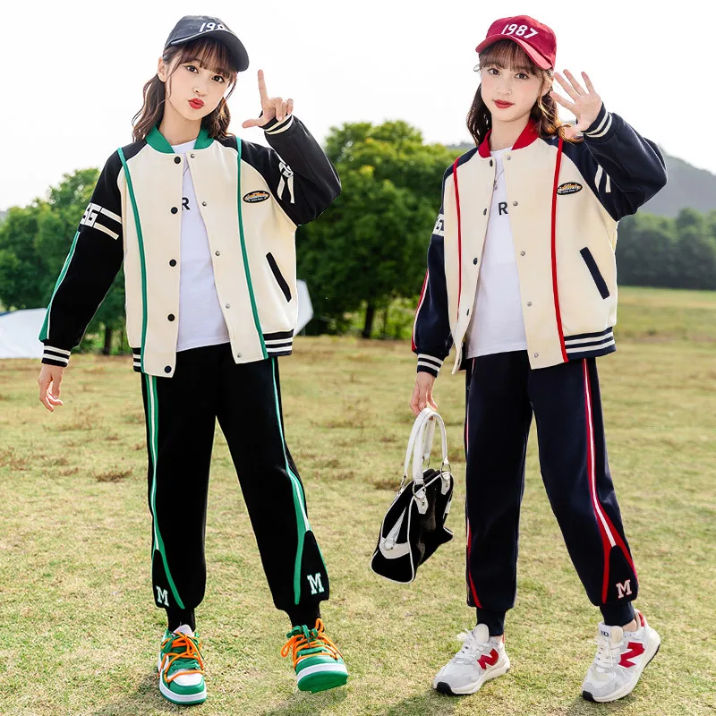 

Girls Winter Clothes 4 to 15Y Children's Casual Set Baseball Uniform Jacket and Trousers 2 Pieces Kids Outdoor Sportswear