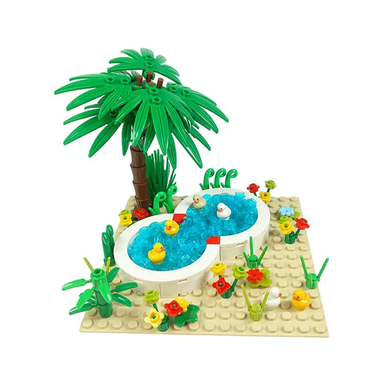 Moc Farm Duck Palm Tree Swimming Pool Building Blocks Mini Action Figure Toys