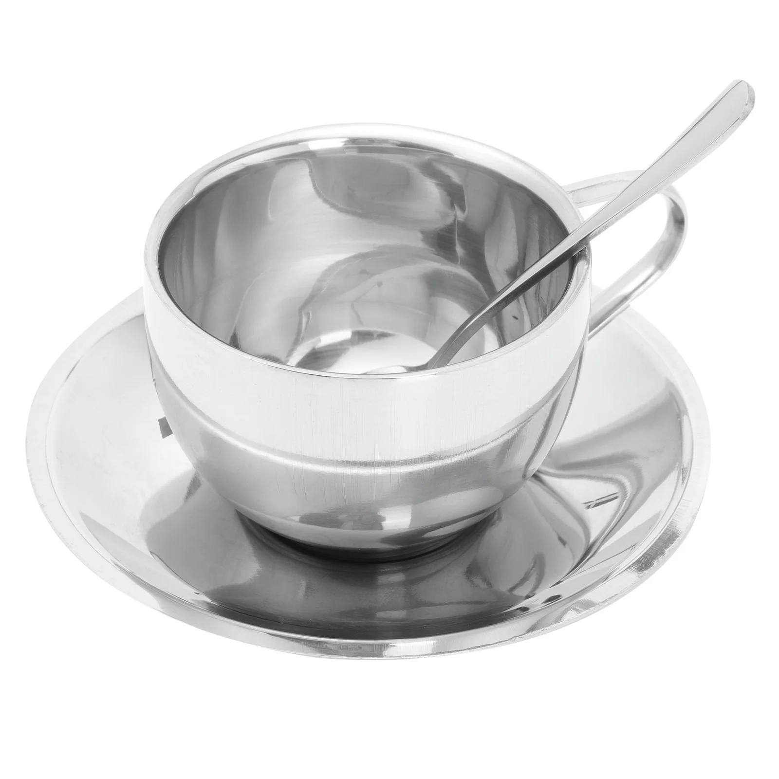 

Cup Coffee Mug Tea Cups Espresso Set Stainless Steel Saucer Metal Latte Spoon Cappuccino Teacup Double Walled Drinking Travel