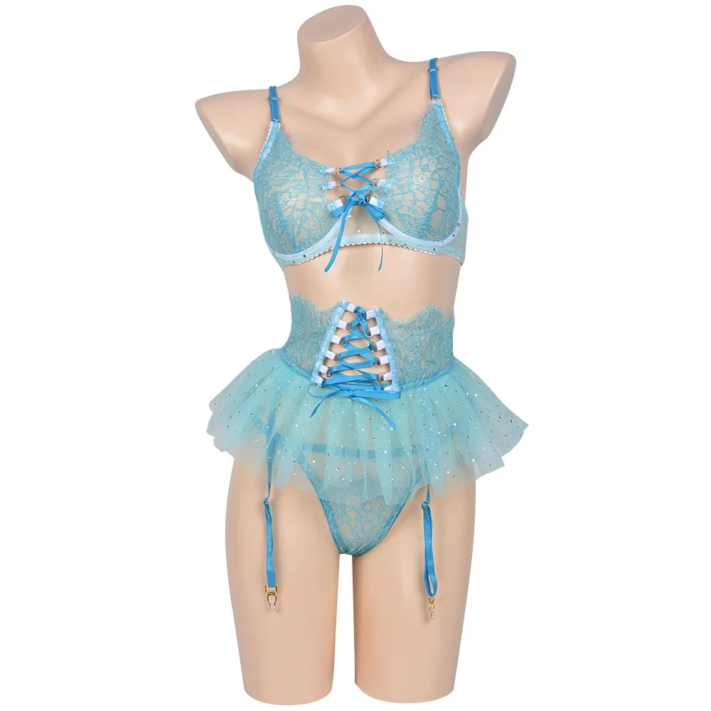 00244 Женский комплект нижнего белья из трех предметов Привлекательный кружевной