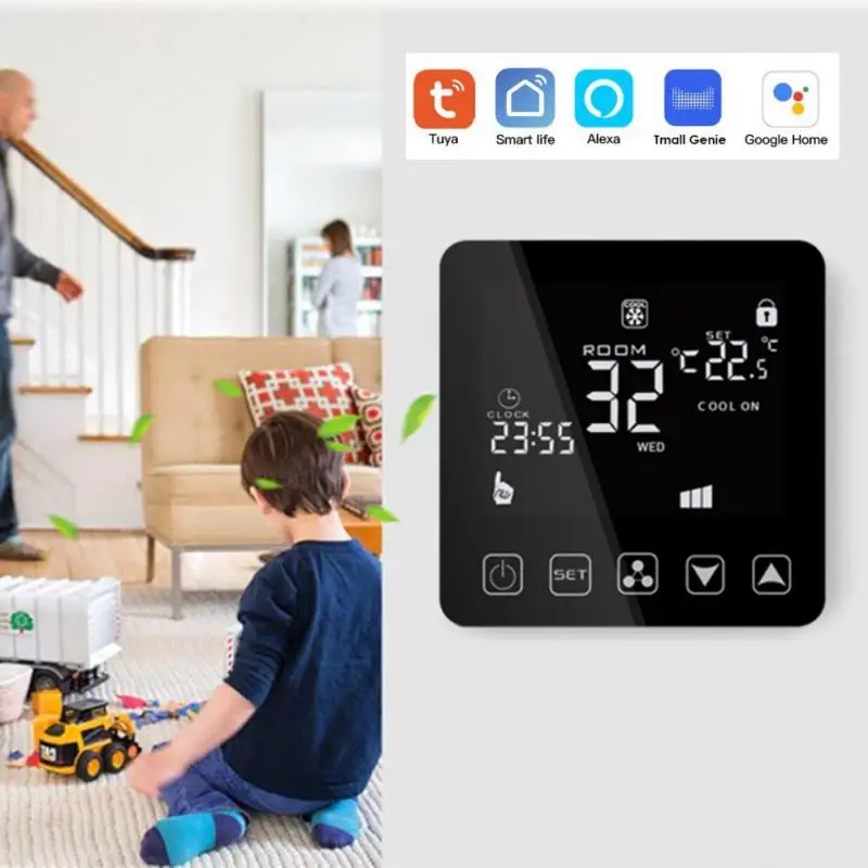 

Temperature Controller Tuya Smart Ntc Sensor Smart Thermostat Wifi Lcd Touch Screen 3 Speed Fan Smart Home Cooling And Heating