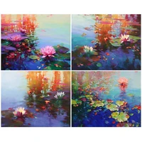 ruopoty painting by number diy oil painting drawing on canvas handpainted wall picture lotus pond for living room handmade gift