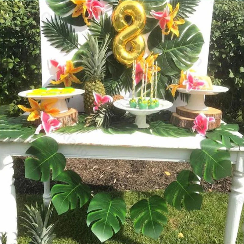 

12Pcs Artificial Tropical Palm Leaves Plant Hawaiian Summer Jungle Theme Party Decoration Wedding Birthday For Home Table Decor