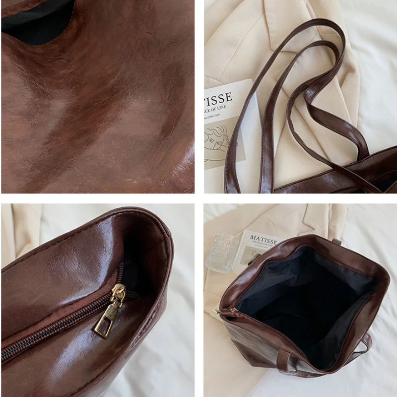 Shopping Bag New Simple Fashion Shoulder Bag Trend Foreign Style Satchel Bag Vintage Zipper Pocket Tote Bag Bolsos Para Mujer