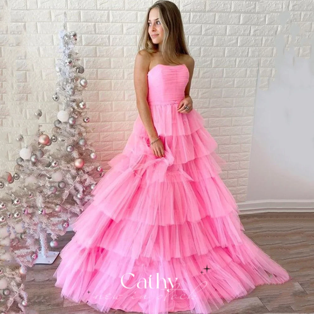 

Cathy Sweet Pink Multilayer Prom Dress 2023 Princess Tiere Evening Dress Sweep Train فستان سهرة Princess Ball Gown Party Dresses