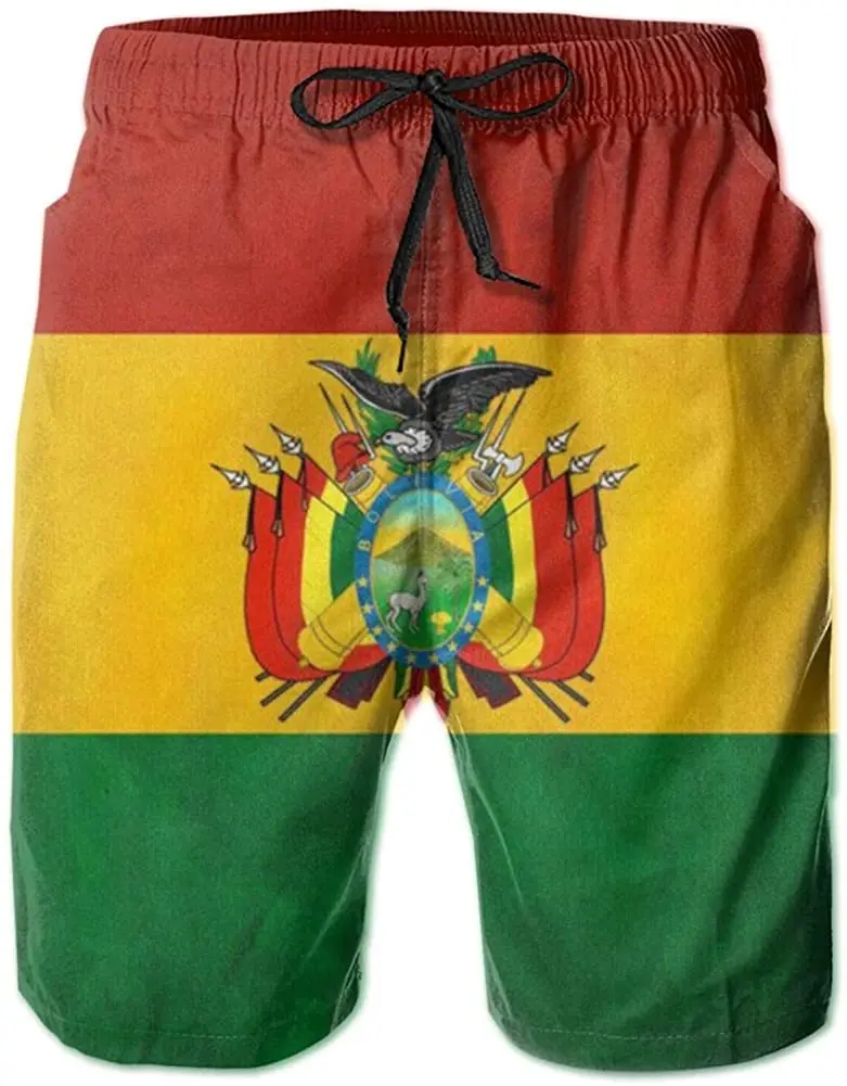 

Men's Running Shorts Bolivian Flag Quick-Dry Swim Trunk, Mens Swim Shorts with Mesh Lining