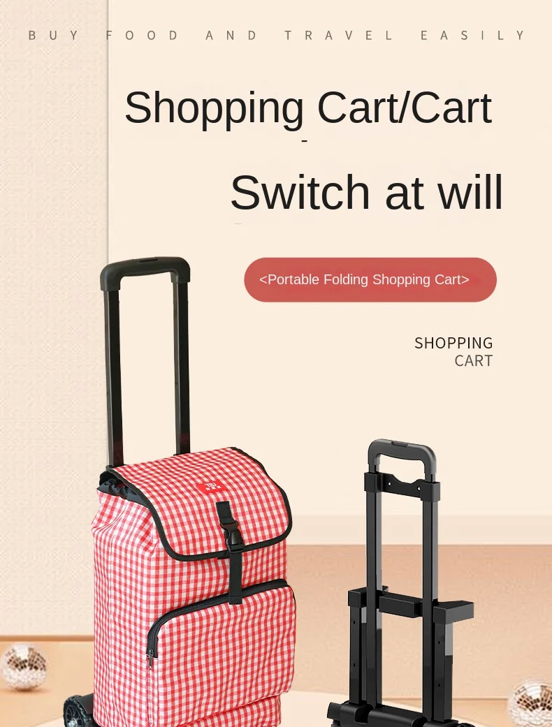 Небольшая тянущаяся тележка Складная портативная для покупок бытовая легкая
