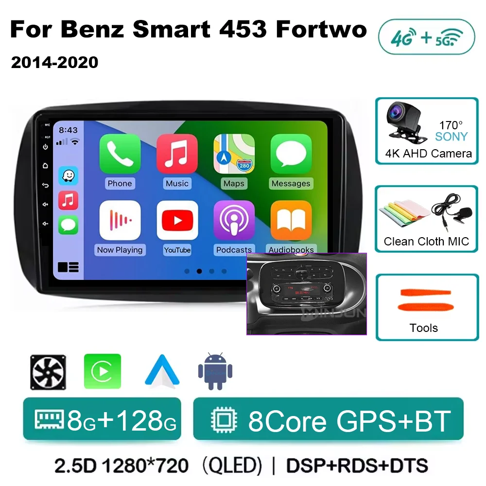 

Автомагнитола Android 15 для Mercedes Smart 453 Fortwo 2014-2020 с 4G+WIFI, Carplay, мультимедийный плеер, QLED-экран, автомобильное видео