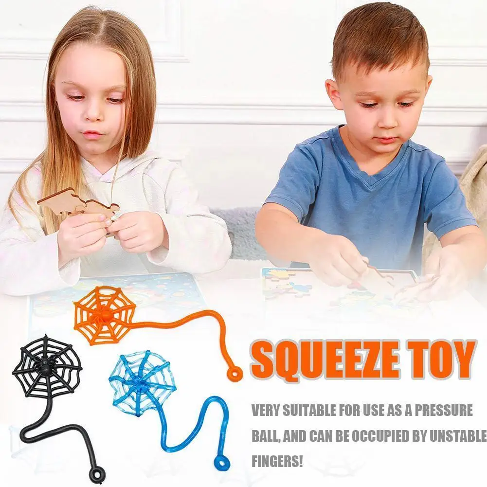 

Halloween Spider Web Sticky Toys Kids Birthday Funny Soft Material Color Vent Random Toy O9u9