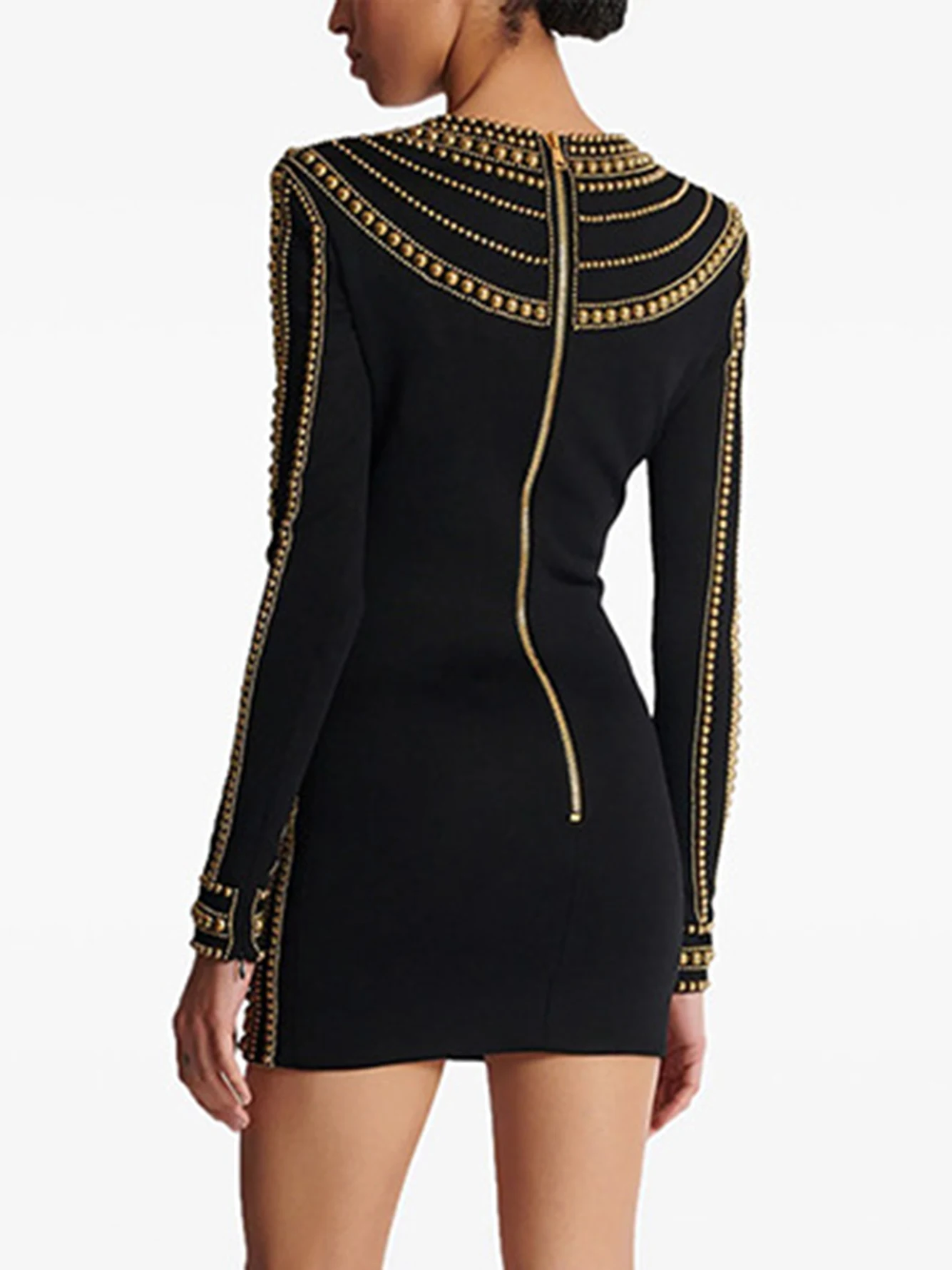 Высокое качество 2024 осенне-зимнее новое женское модное черное мини-платье