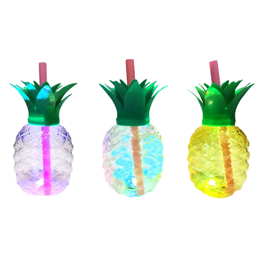 

3 Pcs Flashing Cup Toddler Cups Lids Hawaii Party Cups Bulk Gifts Adults Glowing Pineapple Cup Cocktail Glass Luau Tumbler