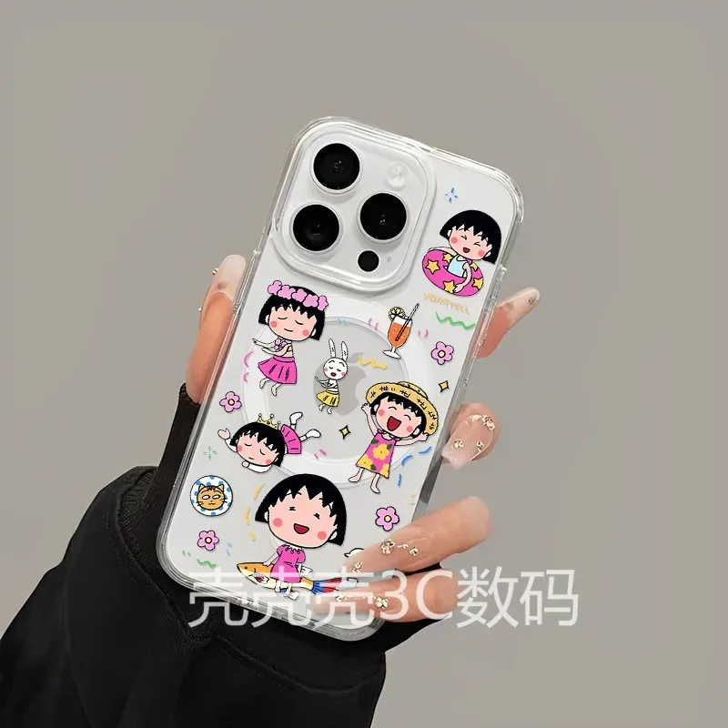 Фото Милый магнитный чехол для телефона Chibi Maruko-chans для Samsung Galaxy S25 S24 S23 S22 S21 S20 FE Edge Plus Ultra 5G, прозрачный чехол из ТПУ №3