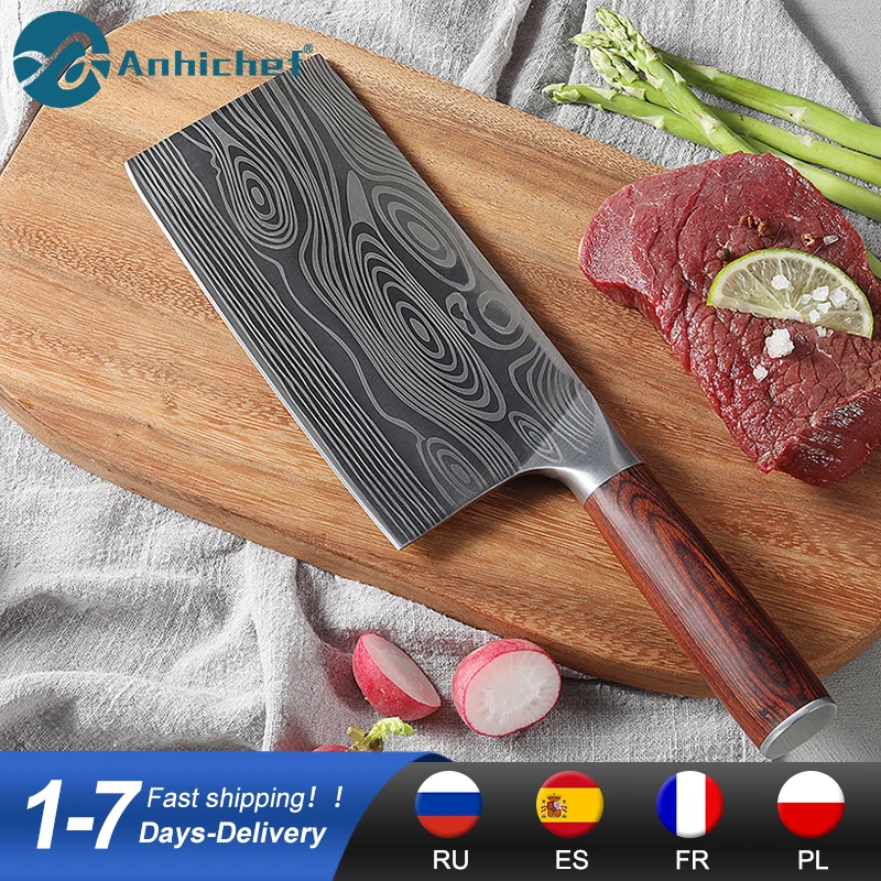 

Kitchen Knives 8 Inch Chinese Cleaver Knife 7CR17 Forged Stainless Steel Chopping Chef Knife With Gift Box Packaging