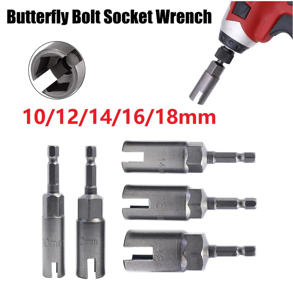 

Nut Driver Slot Wing Nuts Drill Bit Butterfly Bolt Socket Wrenches 1/4 Inch Hex Shank For Electric Screwdriver 10/12/14/16/18mm