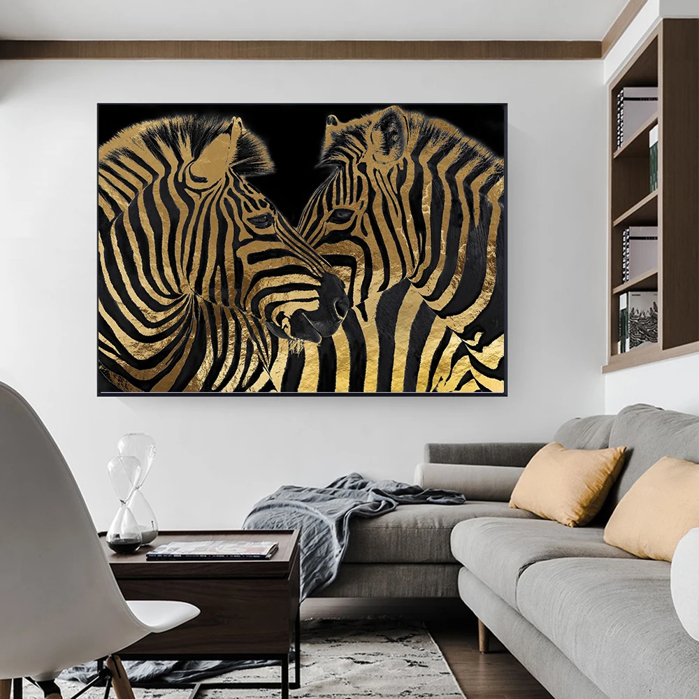 

Abstract Golden Zebra Posters Paintings Nordic Animals Print Cuadros Wall Art Pictures For Living Room Home Decor Unframed