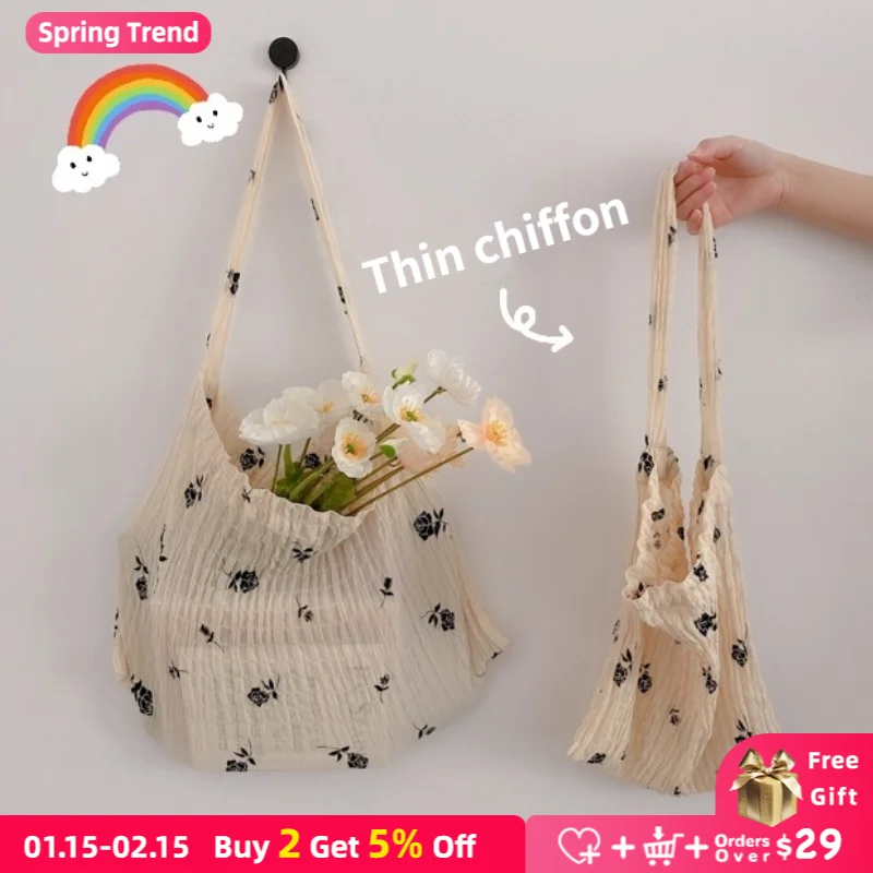 

Vintage Floral Women's Chiffon Shoulder Bags Retro Design Small Rose Ladies Shopper Bag Female Light Casual Tote Purse Handbags