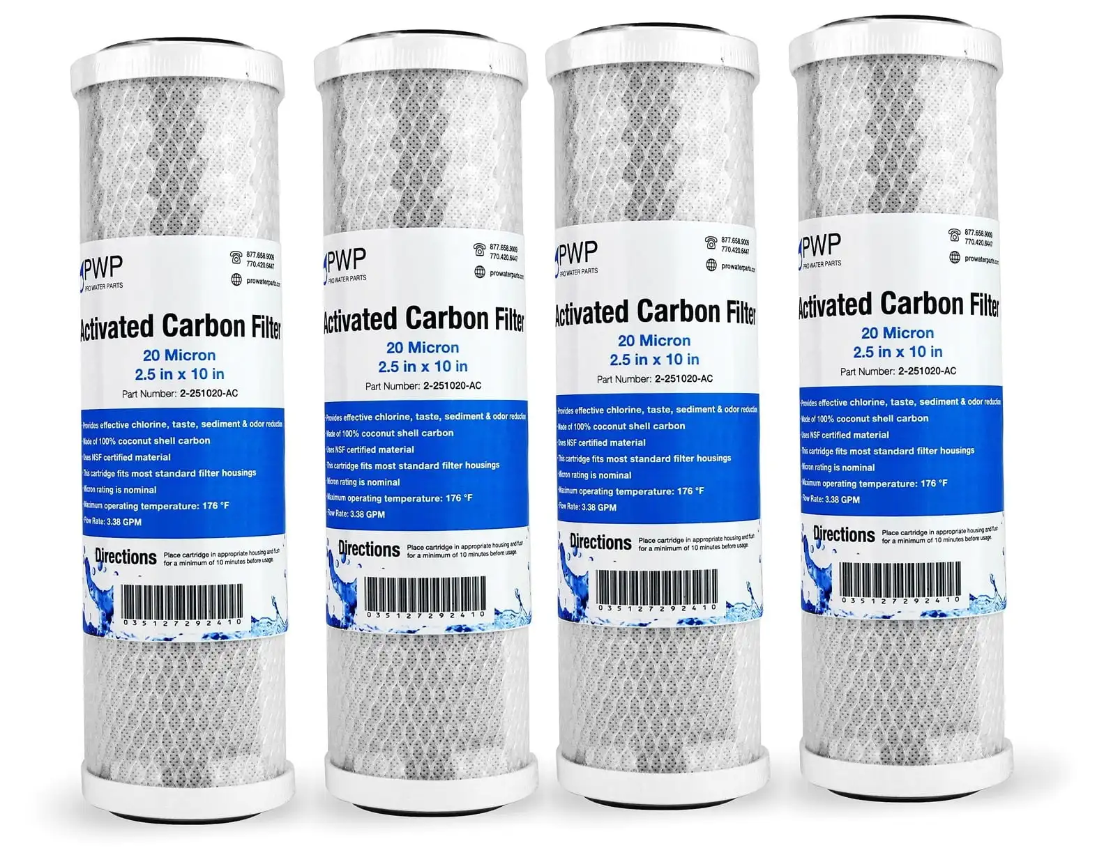 

Activated Carbon CTO Water Filter Cartridge Standard 2.5 x10" 20 Micron 4 pack