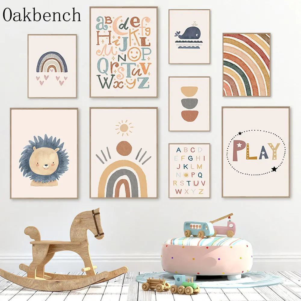 Алфавит в стиле бохо холст плакат Кит искусство печатные картины солнце радуга