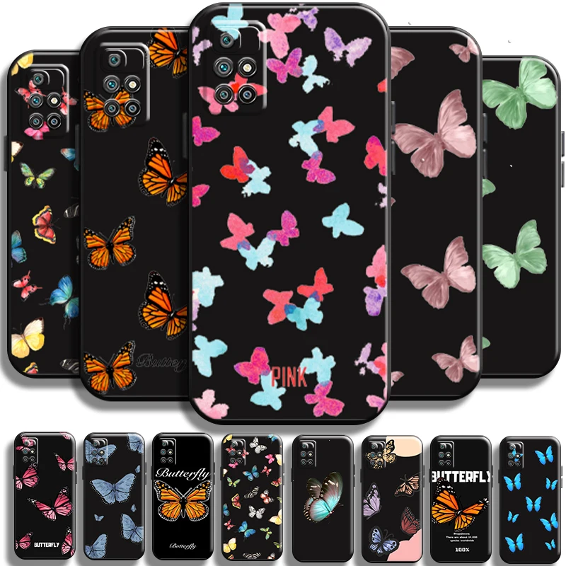 

Pretty Butterfly For Xiaomi Redmi 10 Phone Case Shell Liquid Silicon Coque Full Protection Soft Black Carcasa Back