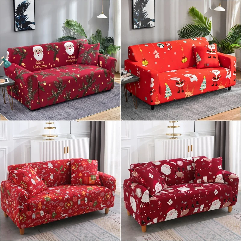 

1/2/3/4 Seater Christmas Sofa Slipcover Printed Sofa Chair Couch Cover Elastic New Year Sofa Covers for Living Room Home Decor