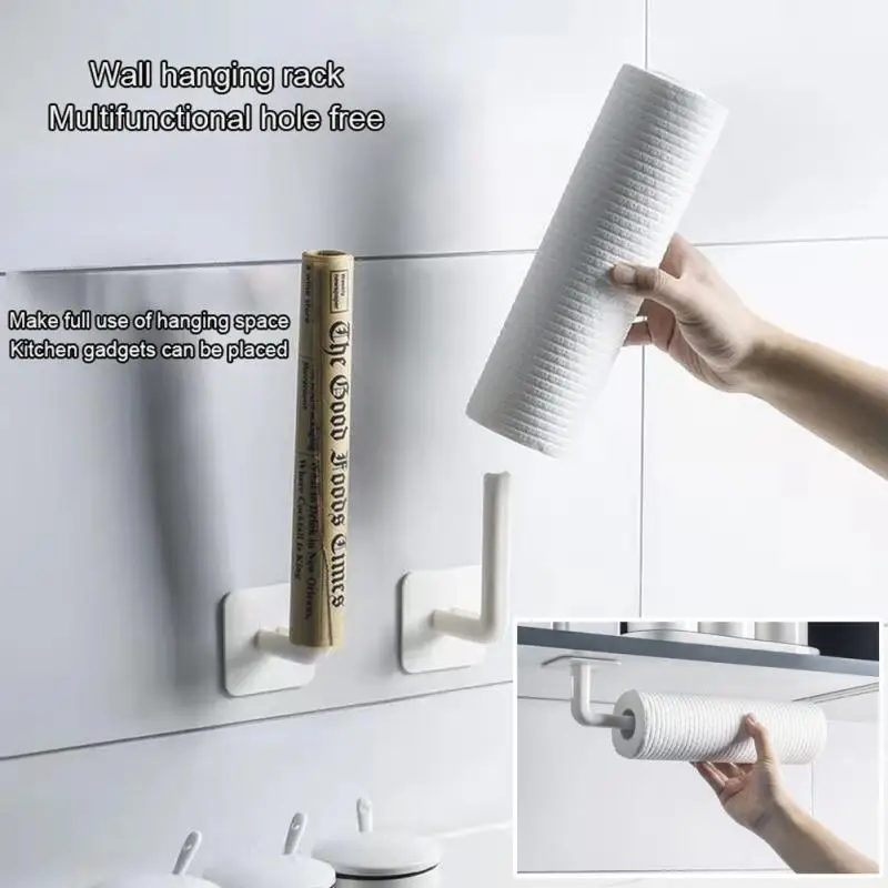 

L-Shape Punch-Free Hooks Toilet Paper Holder Tissue Rack Home Cloth Hanger Kitchen Bathroom Storage Organizer Under Cabinet Rack