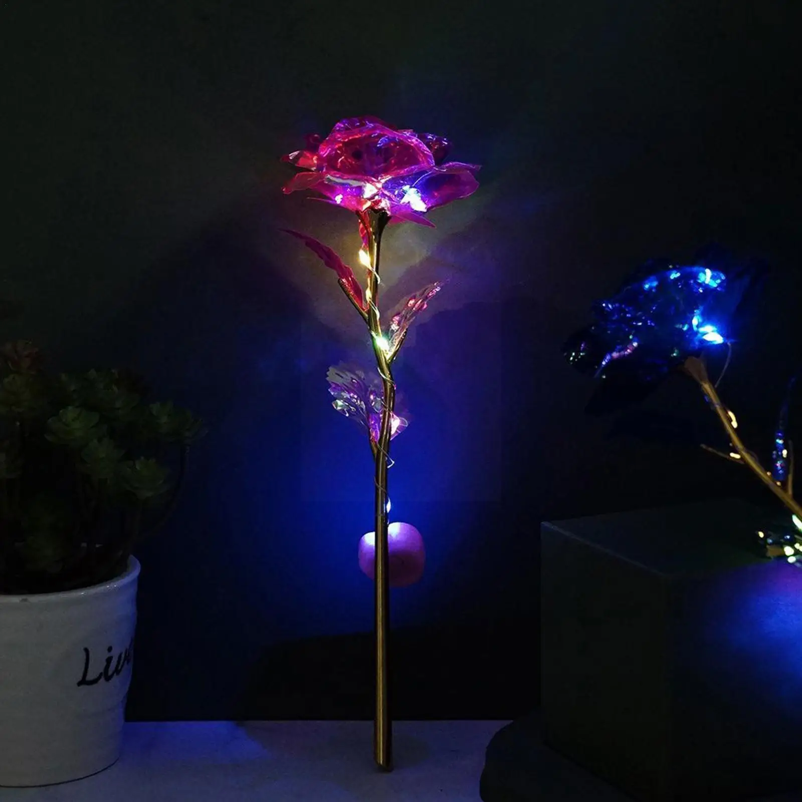 

LED Galaxy Rose Eternal 24K Gold Foil Rose Flower Valentine's Lover Day Roses Wedding Gift Creative Lighting Decor Creative D2V5