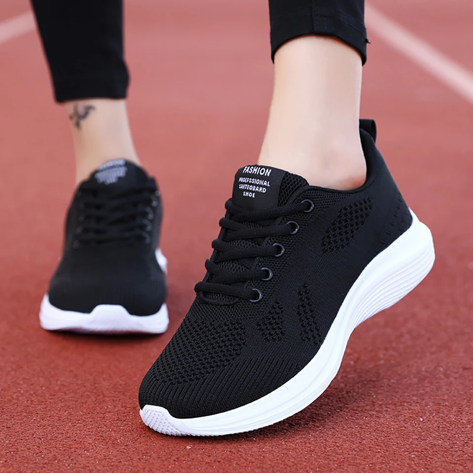 Loekeah Fashion Ladies Running Shoes Comfortable Soft Mesh Casual Shoes Breathable Flat Sneakers For Outdoor Sports Tennis