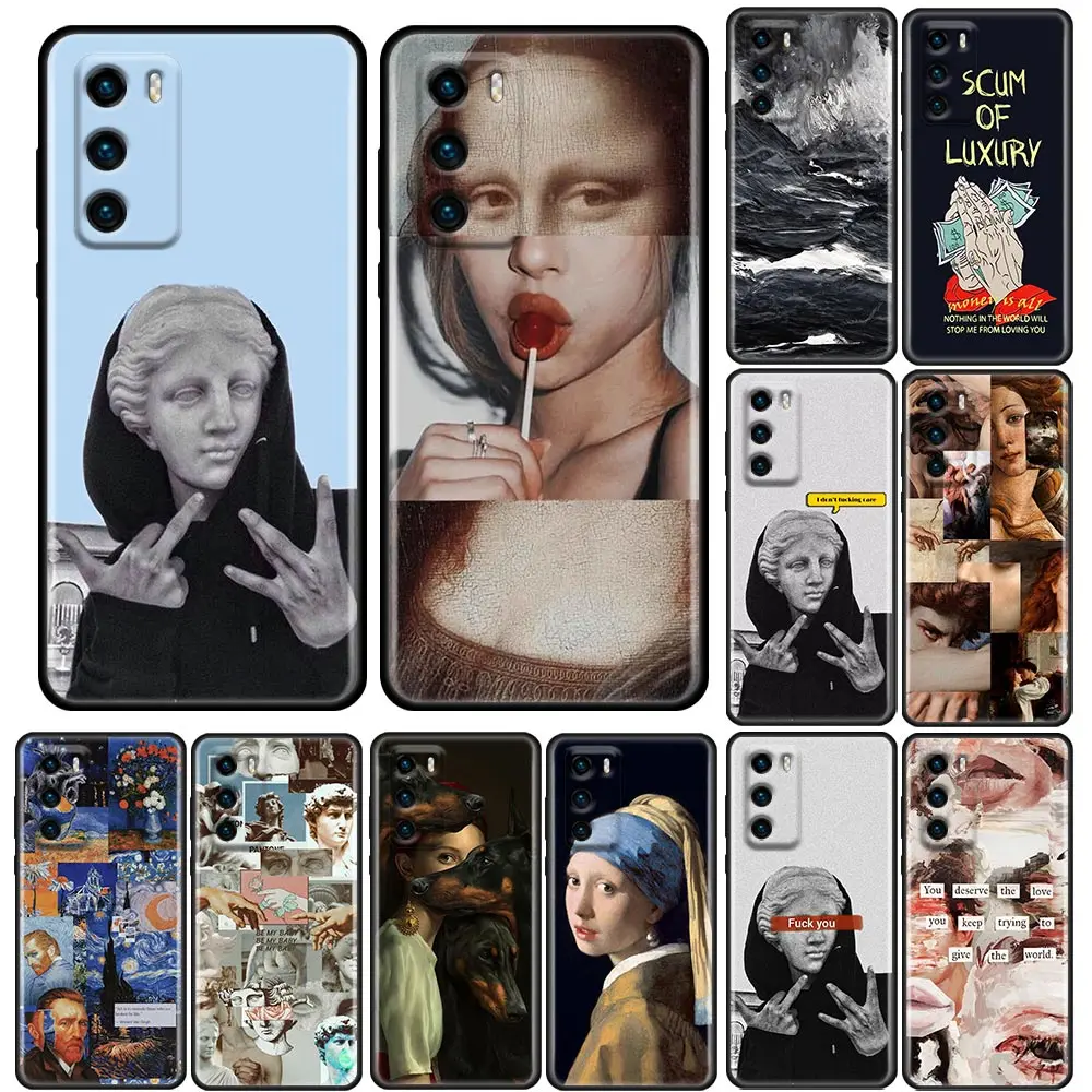 

Silicone Phone Case For Huawei P30 P40 P20 P10 Lite P50 Pro P Smart Z 2019 Soft Cover Mona Lisa David Statue Abstract Art Coque