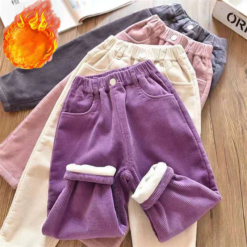 

Kids Warm Pants Boy Girls Autumn Winter Corduroy Thick Outer Wear Sports Trousers 3-10Y Children Clothes Casual High Waist Pants