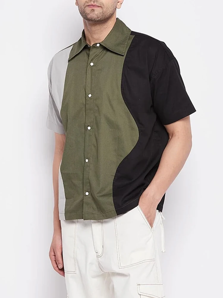 

Рубашка Tri Colour Cut & Sew Panel-современная Мужская Повседневная рубашка на пуговицах