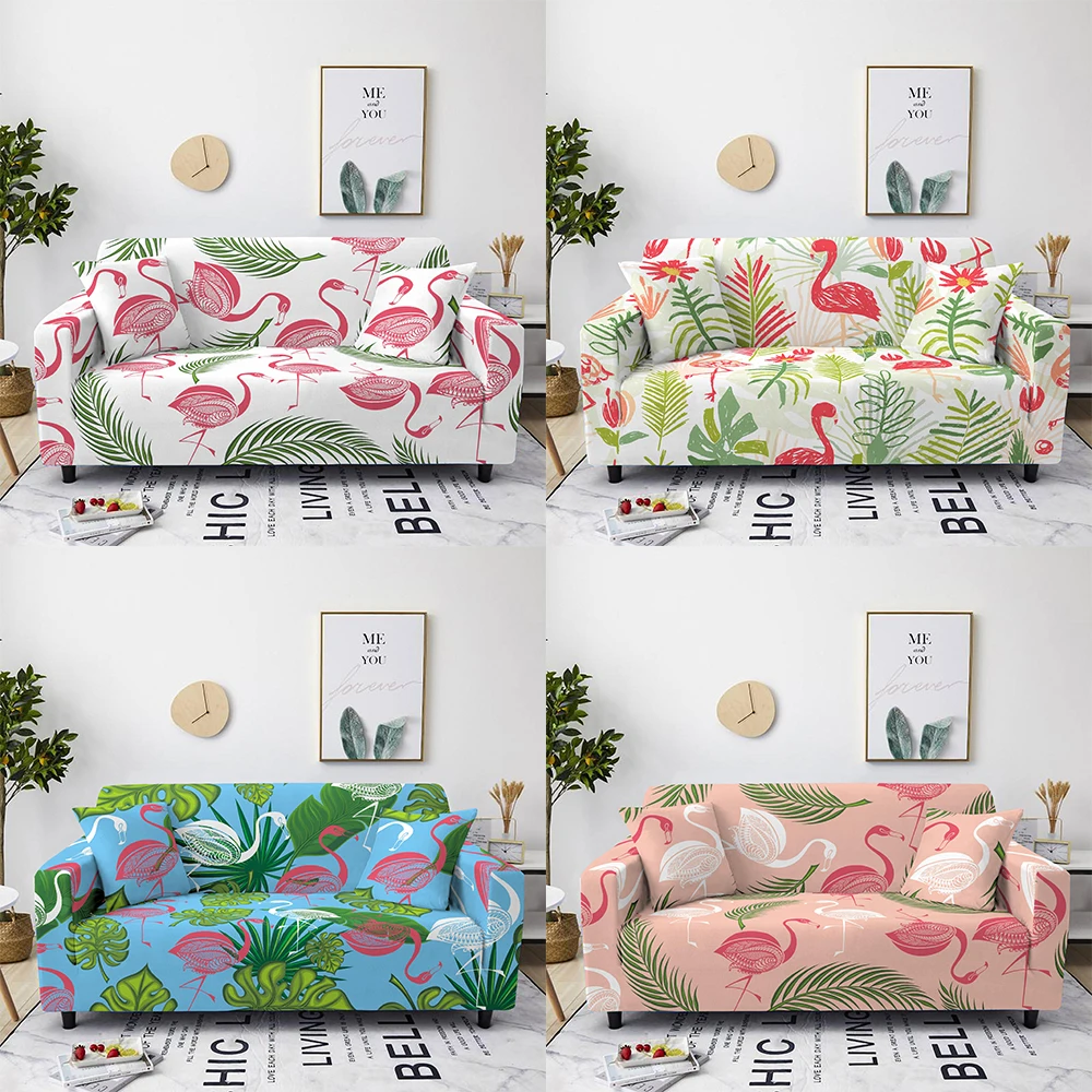

Tropical Flamingle Print Sofa Cover Stretch Summer Jungle Flower Elastic Couch Cover Slipcovers 1/2/3/4 Seaters Fundas Sofa