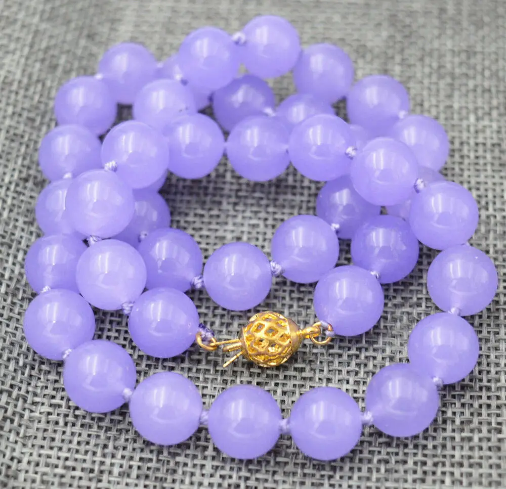 

Pretty Fashion 8mm Natural Purple Jade Round Gemstone Beads Necklace 18''