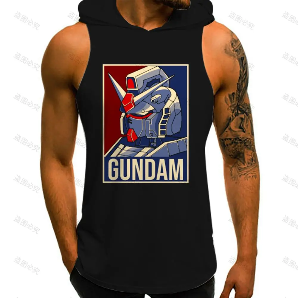 Mobile Suit Men's Hooded Tank Gundam Vest Basketball Y2k Tops New 3D Print GYM T-shirts Man 2023 Streetwear Hip Hop Harajuku